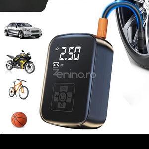 Безжичен електрически компресор, батерия 2000mAh, 150 PSI, дигитален дисплей, за гуми и топки, 12.7x8.5 см, черен