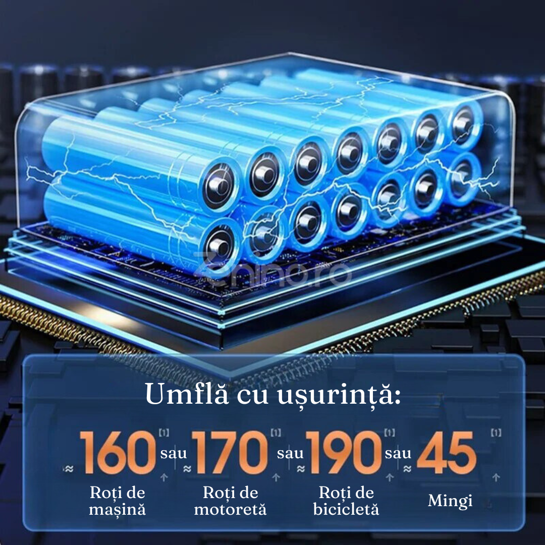 Безжичен електрически компресор, батерия 2000mAh, 150 PSI, дигитален дисплей, за гуми и топки, 12.7x8.5 см, черен