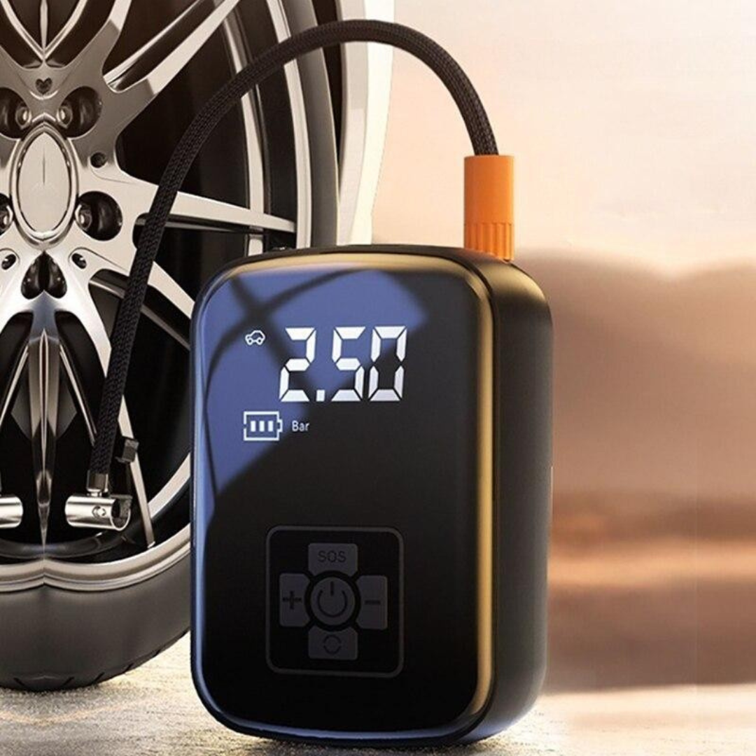 Безжичен електрически компресор, батерия 2000mAh, 150 PSI, дигитален дисплей, за гуми и топки, 12.7x8.5 см, черен