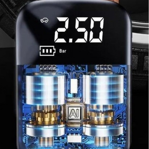 Безжичен електрически компресор, батерия 2000mAh, 150 PSI, дигитален дисплей, за гуми и топки, 12.7x8.5 см, черен