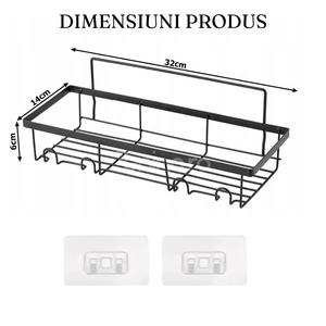 Cos Organizare Suspendat, 4 Carlige, Usor de Asamblat, Fixare pe Perete, din Metal, 32x14cm, Negru