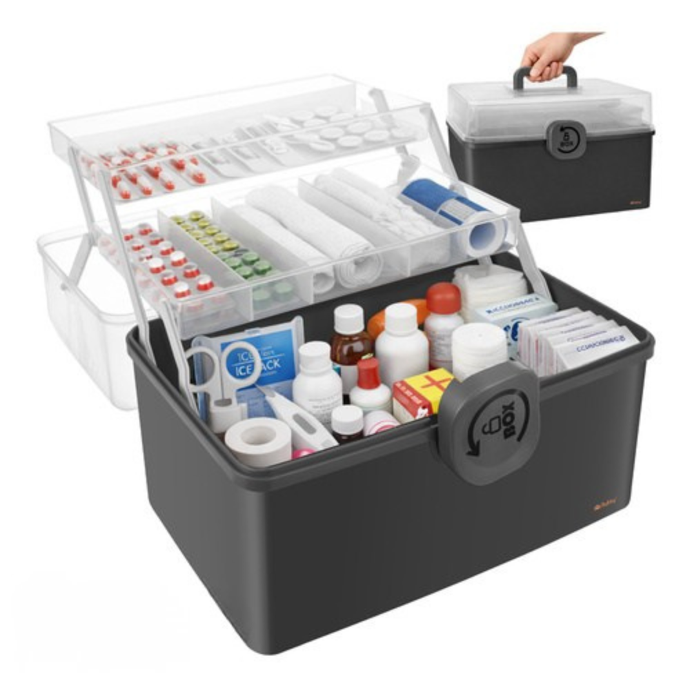 Cutie Organizare Medicamente, 3 Compartimente, Inchidere Securizata, Portabil