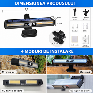 Lampa Solara cu Senzor de Miscare, 36 LED, IP55, Suport Montare Stabil