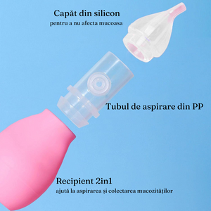 Set Aspirator Nazal Bebelusi, Manual, Cu Pompita, Varf din Silicon, Usor de Curatat