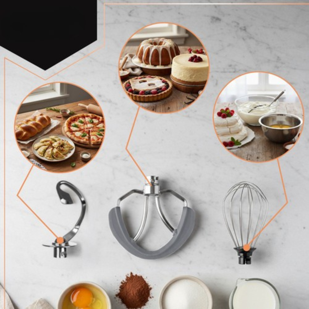 Robot de Bucatarie, 1000W, 8 Trepte Viteza, Bol 4.5L, Amestecare Planetara, Accesorii