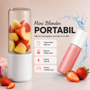 Mini Blender Portabil 400ml, 150W, Baterie Reincarcabila, Lame din Otel Inoxidabil
