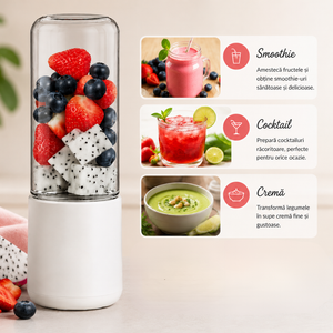 Mini Blender Portabil 400ml, 150W, Baterie Reincarcabila, Lame din Otel Inoxidabil