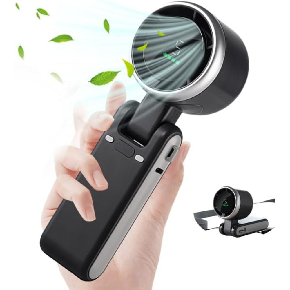 Mini Ventilator Portabil, Afisaj Digital, 5 Viteze, 3600mAh, Pliabil, Incarcare USB