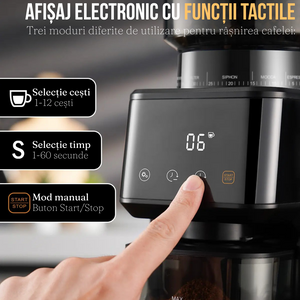 Rasnita Electrica Cafea, 51 Setari, Control Tactil, Suport Portafiltru, Lame Titan