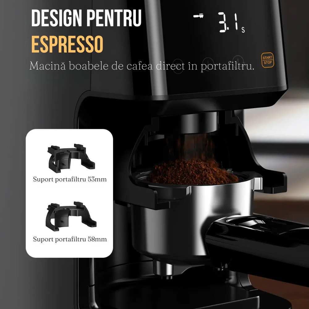Rasnita Electrica Cafea, 51 Setari, Control Tactil, Suport Portafiltru, Lame Titan