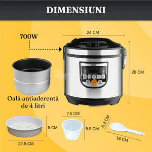 Multicooker 900W, 5 Litri, 11 Programe de Gatit, Afisaj LCD, Economiseste Energie, din Otel Inoxidabil