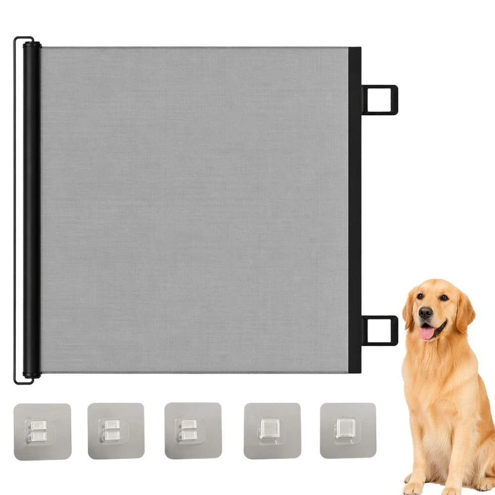 Poarta de Siguranta Animale, Plasa Retractabila, Carlige Autoadezive, Diferite Dimensiuni, Negru