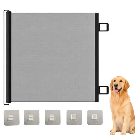 Poarta de Siguranta Animale, Plasa Retractabila, Carlige Autoadezive, Diferite Dimensiuni, Negru