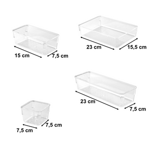 Set 25 Organizatoare Sertar, Modulare, 4 Dimensiuni, Transparent