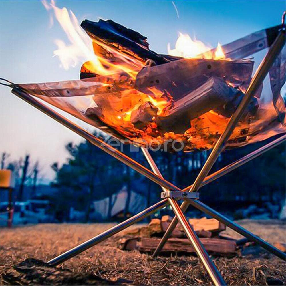 Vatra de Foc Portabila - Semineu de Gradina, pentru Camping si Pescuit, Otel Inoxidabil, 41.5cmx37, Gri