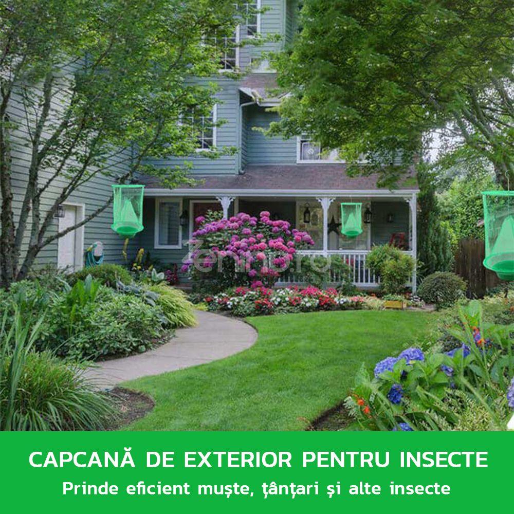 Capcana Insecte Exterior din Plasa, Suspendabila, Gradina, Casa, Curte, Muste, Tantari, Usor de Folosit, Bol Inclus, Verde