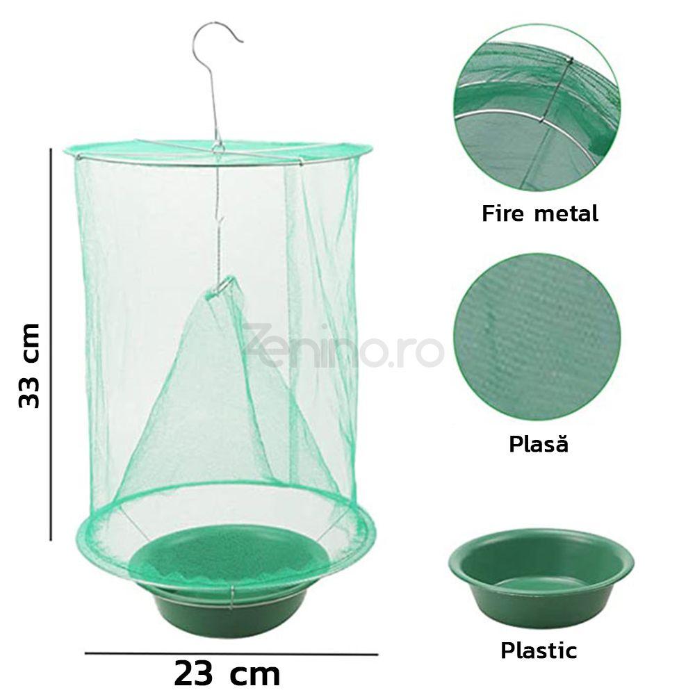Outdoor Insect Trap Made of Mesh, Hanging, Garden, Home, Yard, Flies, Mosquitoes, Easy to Use, Bowl Included, Green