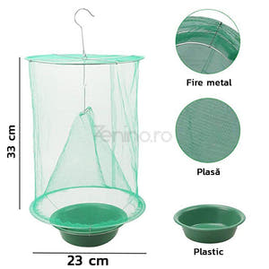 Outdoor Insect Trap Made of Mesh, Hanging, Garden, Home, Yard, Flies, Mosquitoes, Easy to Use, Bowl Included, Green