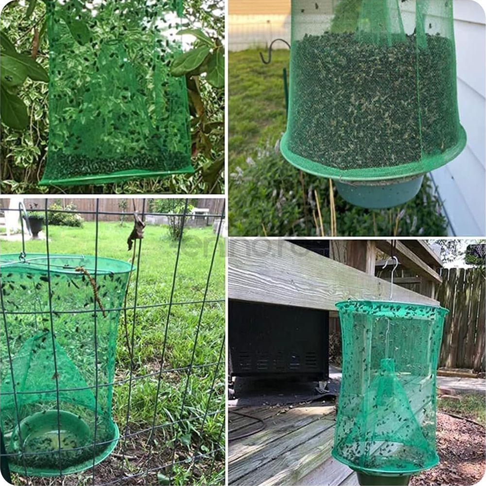 Outdoor Insect Trap Made of Mesh, Hanging, Garden, Home, Yard, Flies, Mosquitoes, Easy to Use, Bowl Included, Green