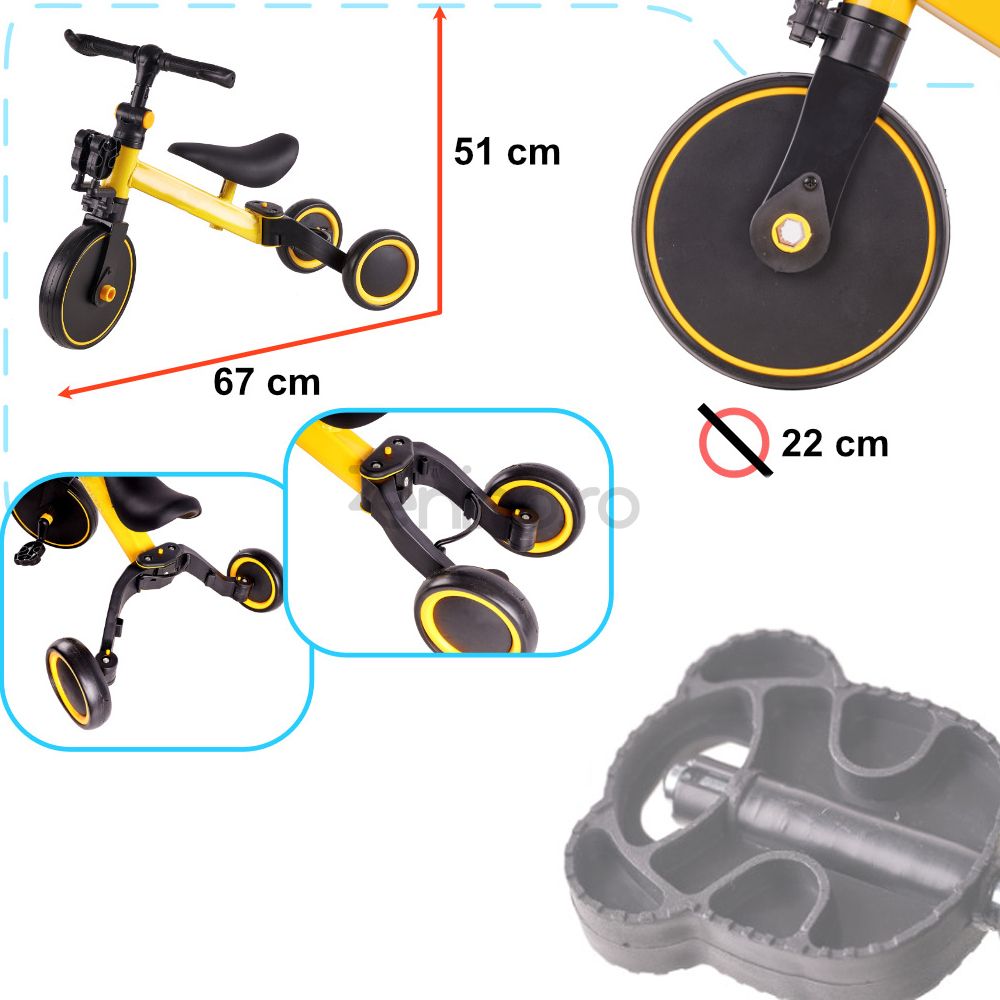 Tricicleta 3in1 Zenino - Mers, Balans, Pedalat, Inaltime Ajustabila, Pedale Detasabile, Greutate Max 30Kg