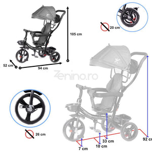 Tricicleta 3in1 V3 LITE - Multifunctionala, Carucior, Scaun Reversibil, Borseta, Prelata Detasabila, Albastru