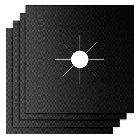 Set 4 Folii Teflon Aragaz - Anti-Aderente, Rezistente la Temperaturi Ridicate, Usor de Curatat, Reutilizabile, 27x27cm, Negru