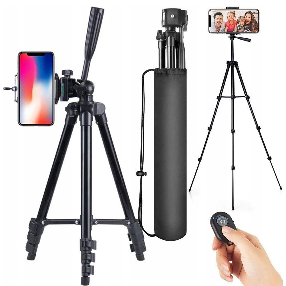 Trepied Foto Telescopic 4in1, Camera, Telefon, Telecomanda Bluetooth si Husa Incluse, Universal, Ajustabil, 35-100cm, Plastic/Aluminiu, Negru