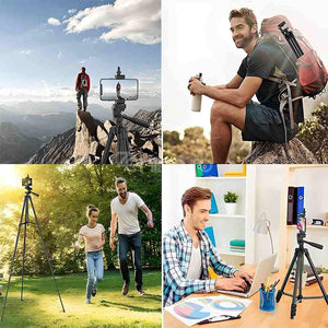 Trepied Foto Telescopic 4in1, Camera, Telefon, Telecomanda Bluetooth si Husa Incluse, Universal, Ajustabil, 35-100cm, Plastic/Aluminiu, Negru