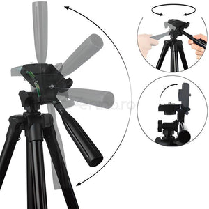 Trepied Foto Telescopic 4in1, Camera, Telefon, Telecomanda Bluetooth si Husa Incluse, Universal, Ajustabil, 35-100cm, Plastic/Aluminiu, Negru