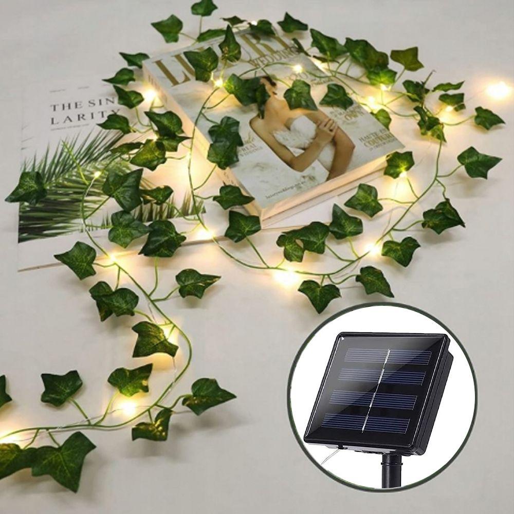 Ghirlanda cu Panou Solar, Iedera, 8 Moduri de Lumina, 100 LED-uri Fairy Lights, IP44, Lungime 10m, Fir Cupru Flexibil, Alb Cald