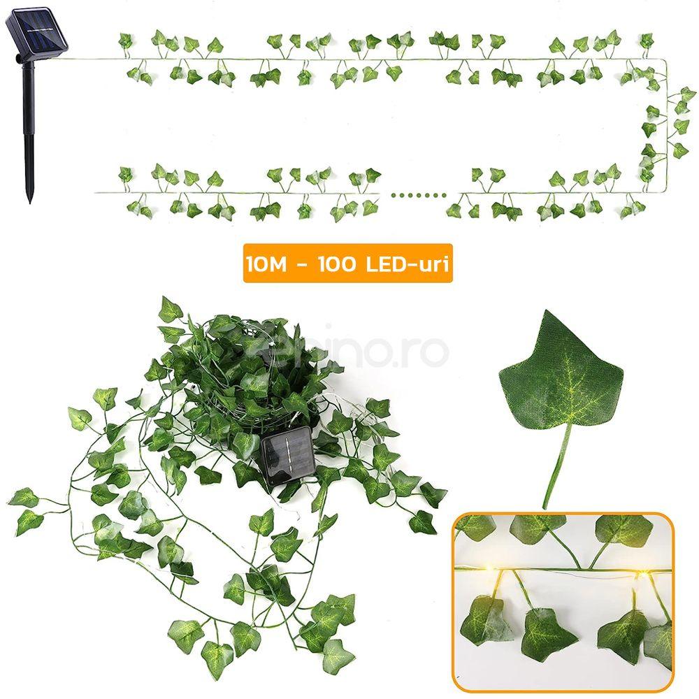 Ghirlanda cu Panou Solar - Iedera, 8 Moduri de Lumina, 100 LED-uri Fairy Lights, IP44, Lungime 10m, Fir Cupru Flexibil, Alb Cald