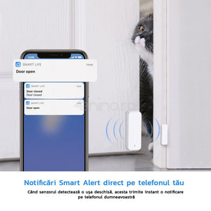 Senzor Smart Usa si Fereastra - Wireless 2.4Ghz, Compatibil Alexa si Google Assistant, Notificari pe Telefon, Baterii, Dimensiuni Reduse, Alb