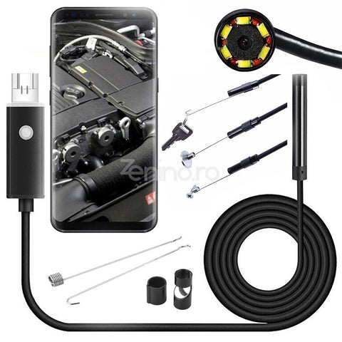 Camera Endoscop -  Filmare Unghi de 60 Grade, Compatibil cu Android si Windows, Rezistenta la Apa, Negru