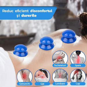 Set of 4 Massage Cupping Cups, Therapeutic, Anti-Cellulite, Relaxation, Soft Silicone, Transparent/Blue