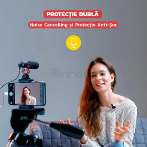 Microfon Cardioid - Noise Cancelling, Protectie Anti-Soc, Sunet HD, Accesorii Incluse, Compatibilitate Camera/Telefon/Pc, Rosu/Negru