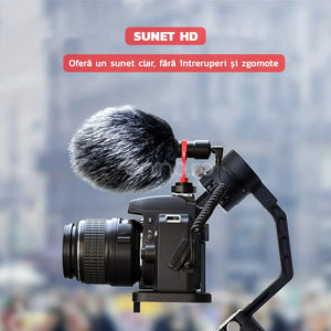 Microfon Cardioid - Noise Cancelling, Protectie Anti-Soc, Sunet HD, Accesorii Incluse, Compatibilitate Camera/Telefon/Pc, Rosu/Negru