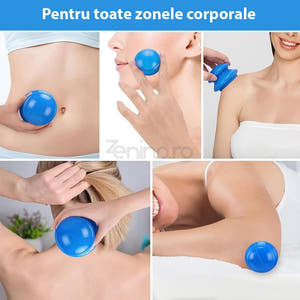 Set of 4 Massage Cupping Cups, Therapeutic, Anti-Cellulite, Relaxation, Soft Silicone, Transparent/Blue