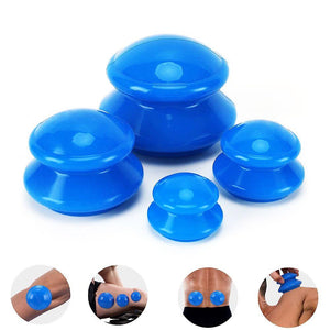 Set 4 Ventuze de Masaj, Terapeutice, Anticelulita, Relaxare, Silicon Moale, Transparent/Albastru