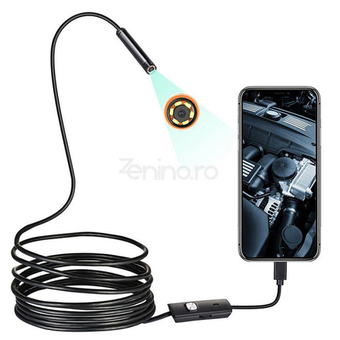 Camera Endoscop -  Filmare Unghi de 60 Grade, Compatibil cu Android si Windows, Rezistenta la Apa, Negru