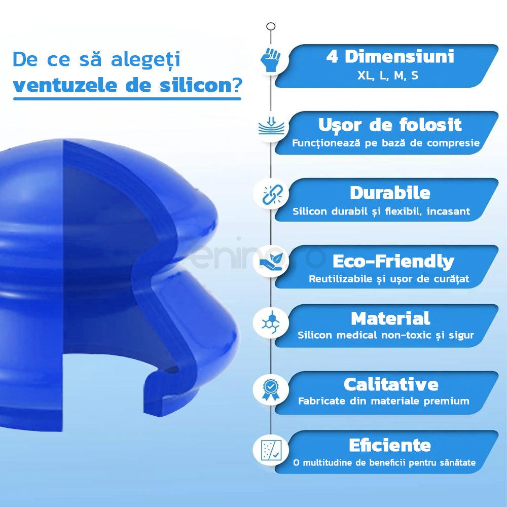 Set 4 Ventuze de Masaj, Terapeutice, Anticelulita, Relaxare, Silicon Moale, Transparent/Albastru