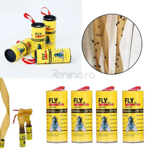 Set 4 Capcane Muste - Role cu Lipici, Agatatoare, Fara Substante Chimice, Ecologic, Hartie 60 cm