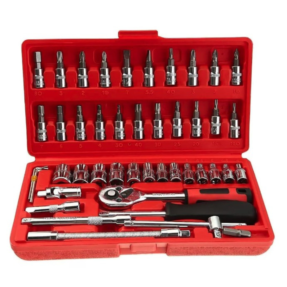 Set Chei Tubulare si Surubelnita, 46 Piese, Trusa Reparatii Auto
