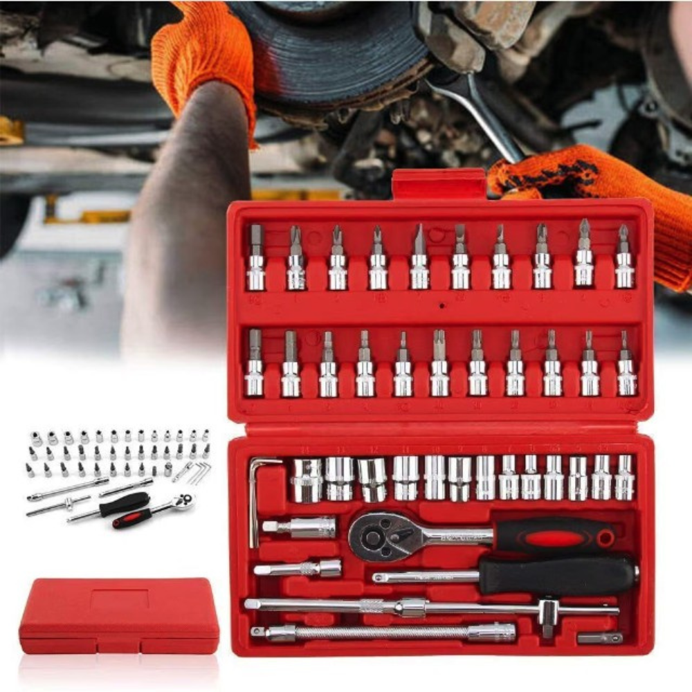 Set Chei Tubulare si Surubelnita, 46 Piese, Trusa Reparatii Auto