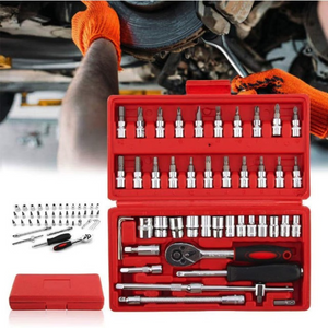 Set Chei Tubulare si Surubelnita, 46 Piese, Trusa Reparatii Auto