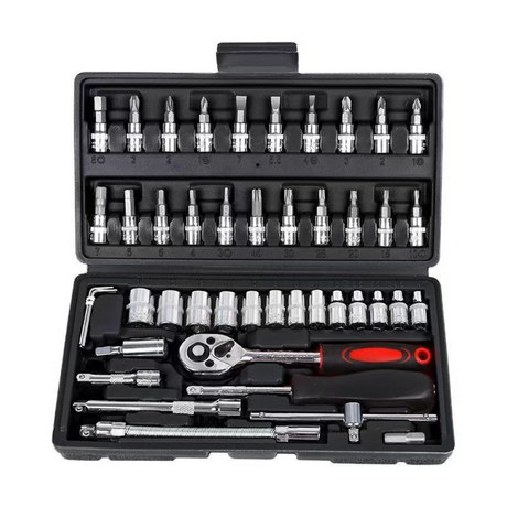 Set Chei Tubulare si Surubelnita, 46 Piese, Trusa Reparatii Auto