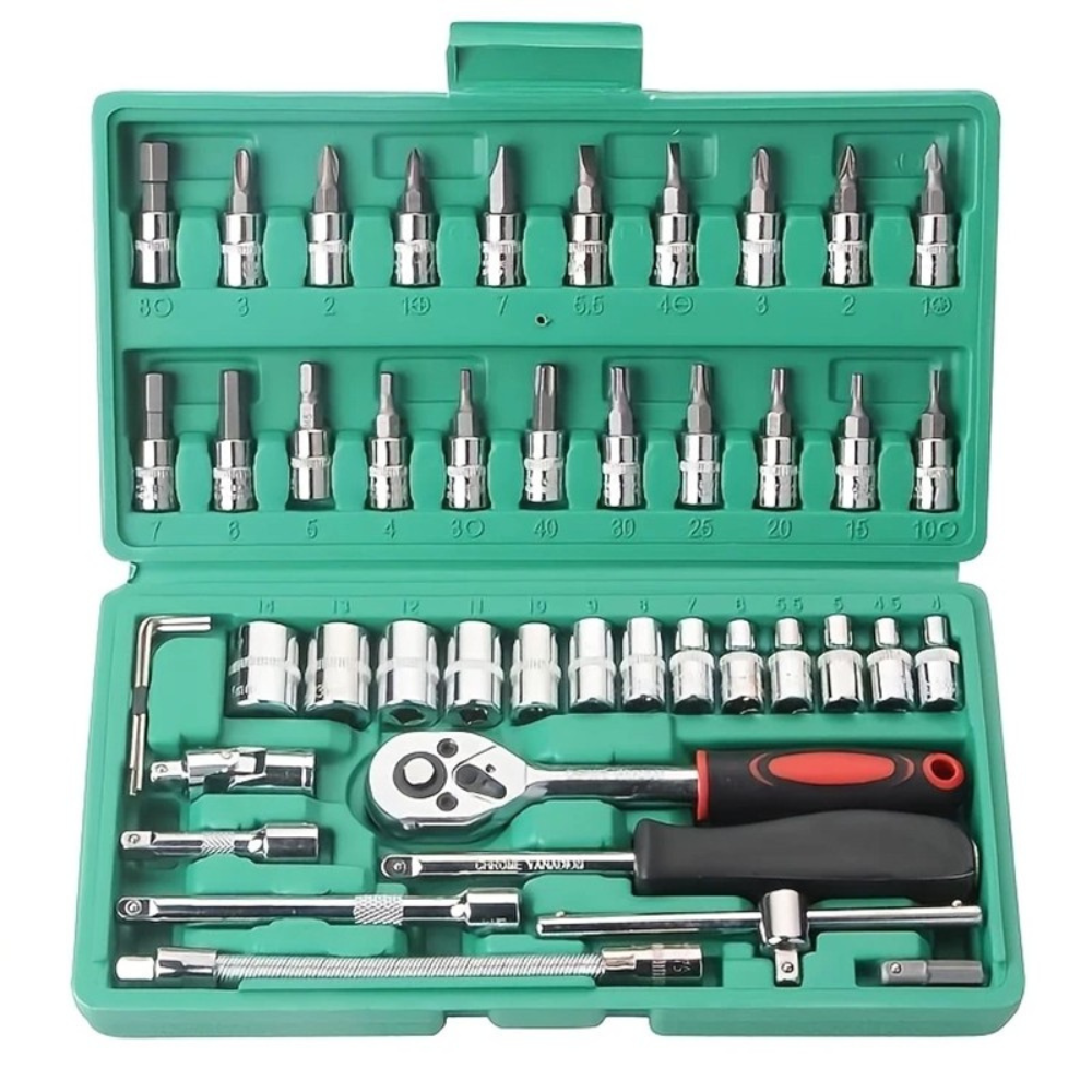 Set Chei Tubulare si Surubelnita, 46 Piese, Trusa Reparatii Auto