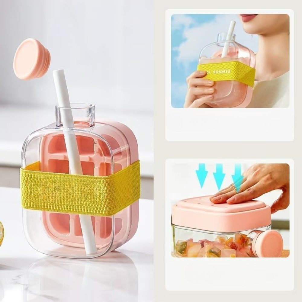 Forma de Gheata 2in1, Tip Sticla cu Pai, 12 Cuburi, 500ml