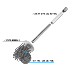 2in1 Toilet Brush, Efficient Cleaning, Silicone Brush, Hygienic Container, Tile Brush, 42cm, White