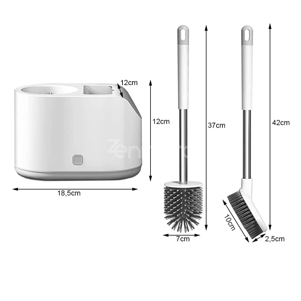 2in1 Toilet Brush, Efficient Cleaning, Silicone Brush, Hygienic Container, Tile Brush, 42cm, White