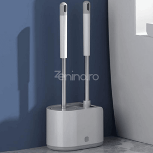 2in1 Toilet Brush, Efficient Cleaning, Silicone Brush, Hygienic Container, Tile Brush, 42cm, White